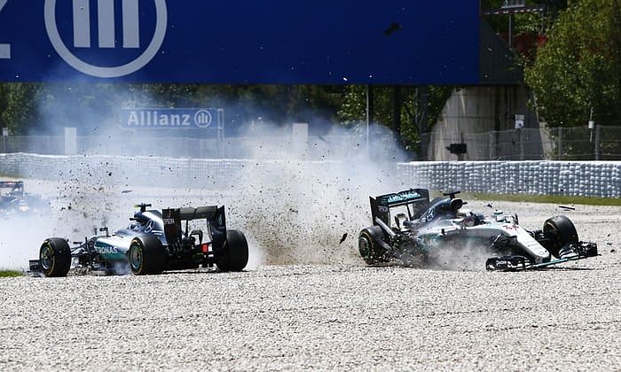 Hamilton and Rosberg crash at the Spanish Grand Prix