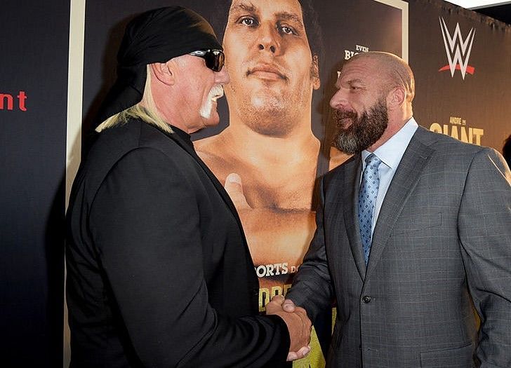 Hulk Hogan meets Triple H at the premiere of HBO Sports&#039; Andre The Giant documentary