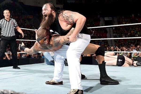 Bray Wyatt delivering a Sister Abigail to Randy Orton