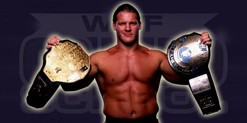 Chris Jericho with the World Heavyweight and the WWF Championship