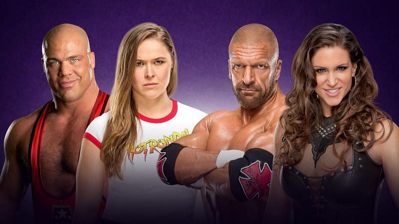 Kurt Angle and Ronda Rousey vs Triple H and Stephanie McMahon