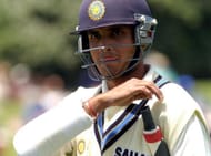 India's Sourav Ganguly fleaves the wicket after be
