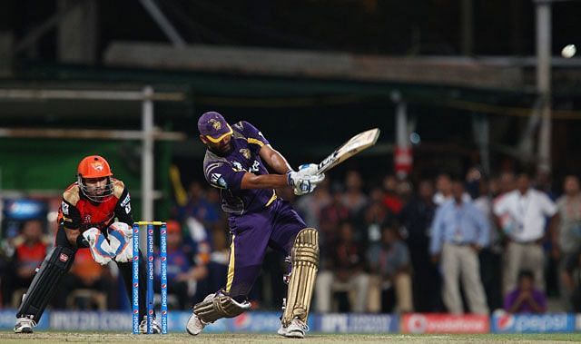 Yusuf Pathan in action during his record 22-ball 72 against Sunrisers Hyderabad in the IPL 2014