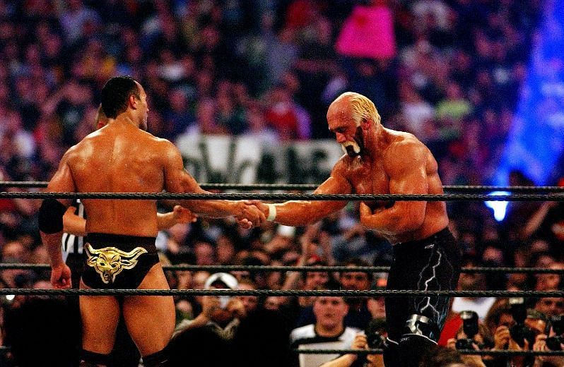 The Rock and Hulk Hogan, following their WrestleMania 18 match