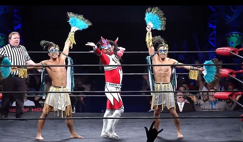 Jushin Thunder Liger poses with Dalton Castle&#039;s Boys in ROH.