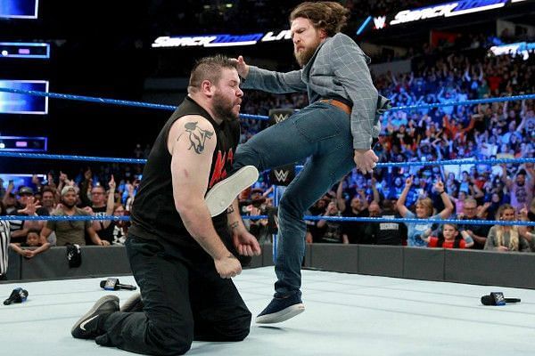 Daniel Bryan doing his signature Yes Kicks on Kevin Owens, this week on Smackdown Live