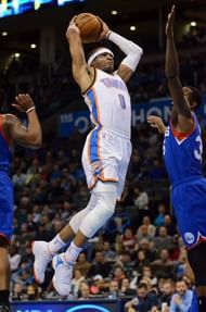 Westbrook goes coast to coast for a two handed flush.