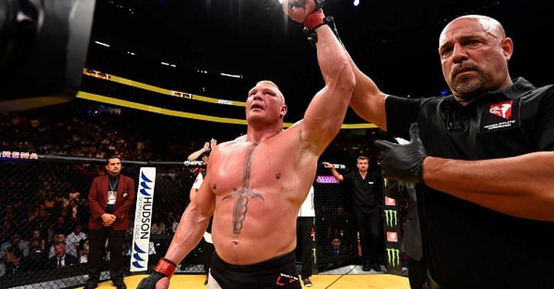 Lesnar getting his hand raised at UFC 200