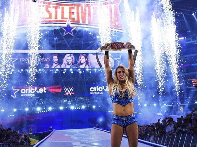 Charlotte Flair wins the new Raw Women&#039;s Championship at WrestleMania 32.