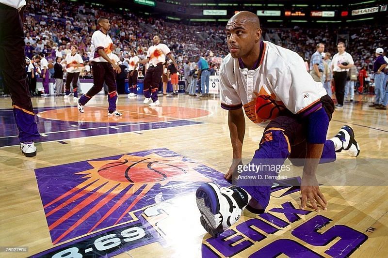 Charles Barkley stretches for a Finals game, the last time the Suns franchise made it that far.