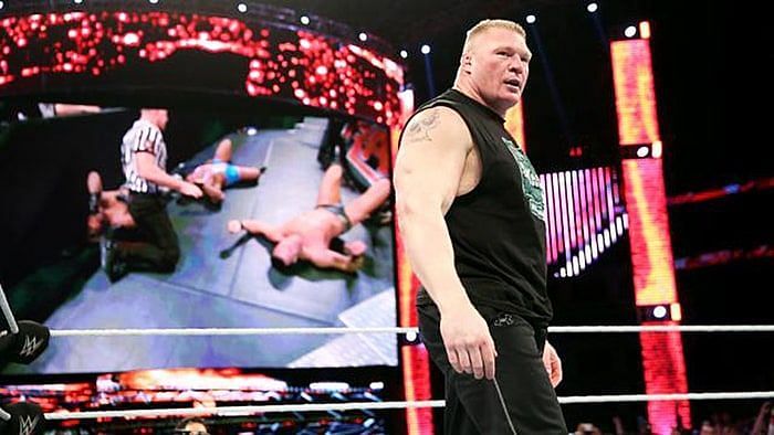 Image result for wwe brock beats romans on raw