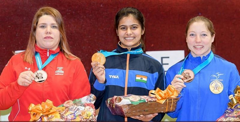 Manu Bhaker with her gold medal