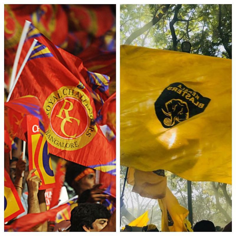 RCB and KBFC fans waving their flags