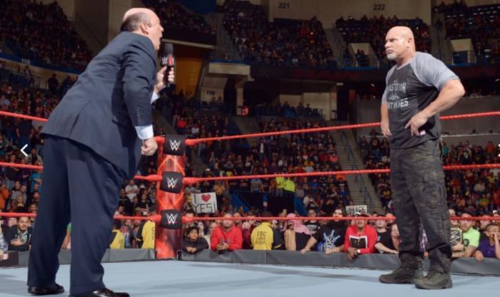 Paul Heyman confronting Goldberg during his feud against Brock Lesnar 