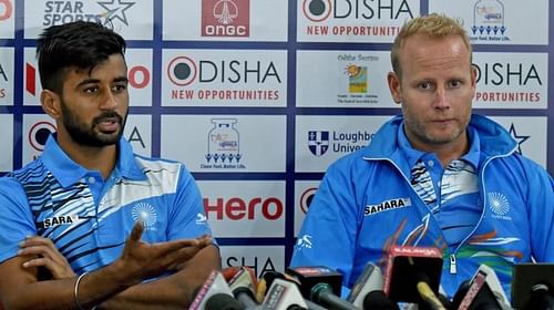 India captain Manpreet Singh with head coach Sjoerd Marijne