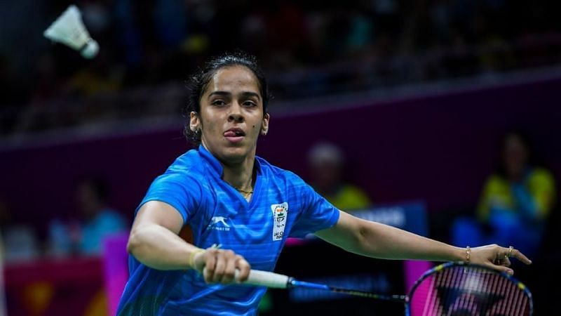 Saina Nehwal in action against PV Sindhu in the final match for the Gold