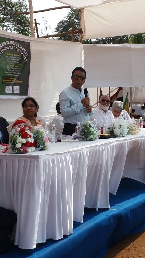 Sunil Gavaskar delivering a speech at the inaugration of Gavaskar T15 Tournament