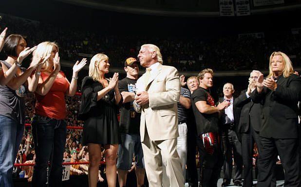 The entire locker room was out there to celebrate Flair&#039;s legendary career.
