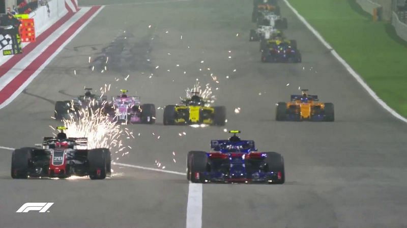 Sparks flying in Bahrain as Lewis Hamilton overtakes 3 cars