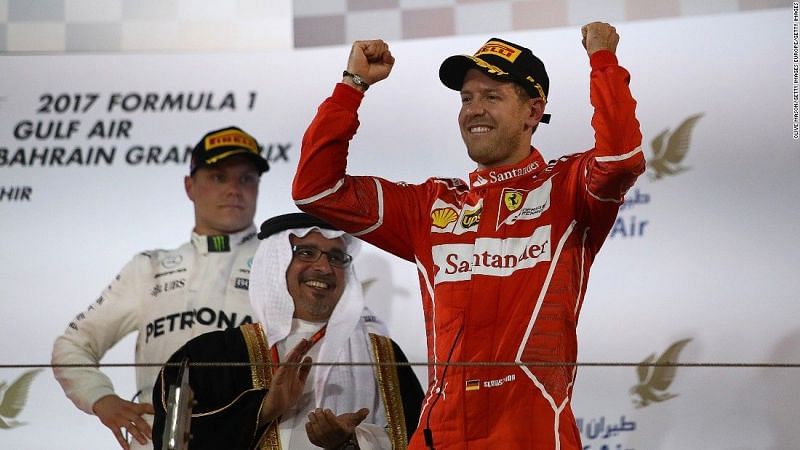 Sebastian Vettel Celebrating in Bahrain