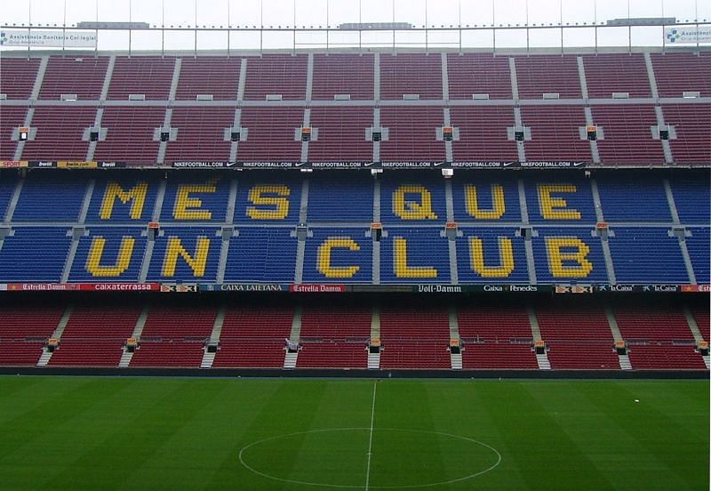Barcelona&#039;s motto painted on the seats in the Nou Camp
