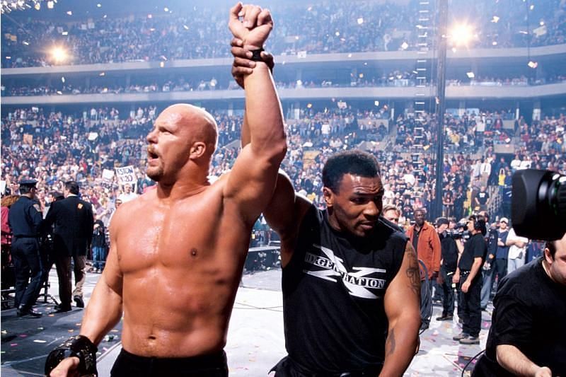 Mike Tyson-The Guest Enforcer of the match with Austin.
