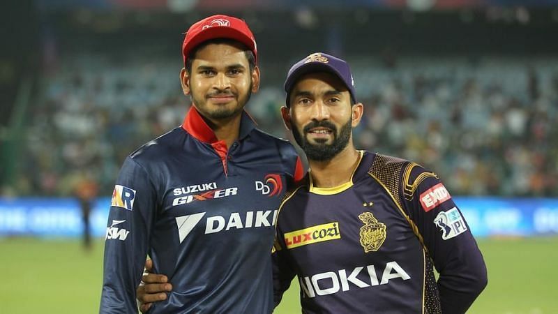 Iyer (left) won his first match as a skipper by defeating Dinesh Karthik&#039;s (right) KKR