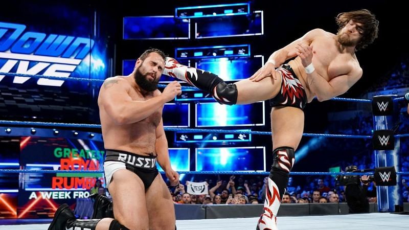 Daniel Bryan hits Rusev with the &#039;Yes&#039; Kicks