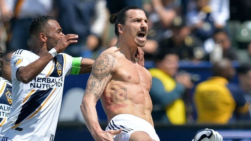 Celebrating his own brilliance after showing the MLS what Zlatan really is.