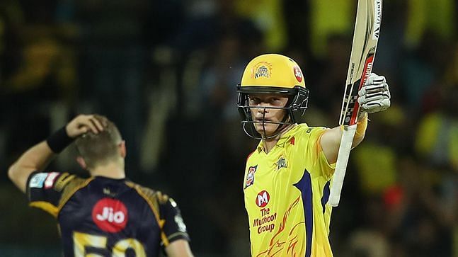 Sam Billings of Chennai Super Kings celebrates his fifty against Kolkata Knight Riders.