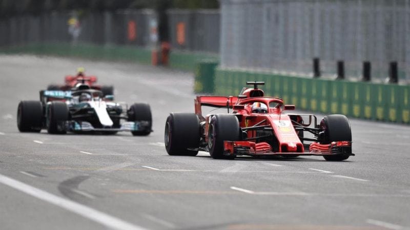 Vettel, moments before locking up upon the restart