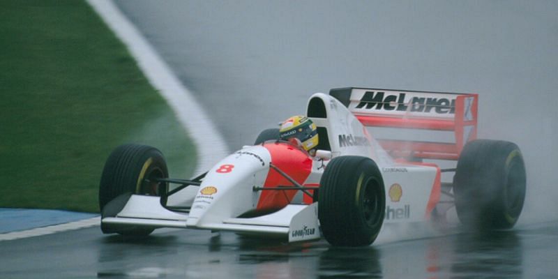 Ayrton Senna leading in the 1993 European Grand Prix