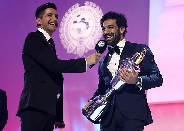 &lt;p&gt;Liverpool&#039;s Mohamed Salah is presented with the PFA Player Of The Year Award during the 2018 PFA Awards at the Grosvenor House Hotel, London