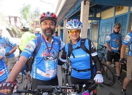 Harpreet Singh (left) with a fellow rider.