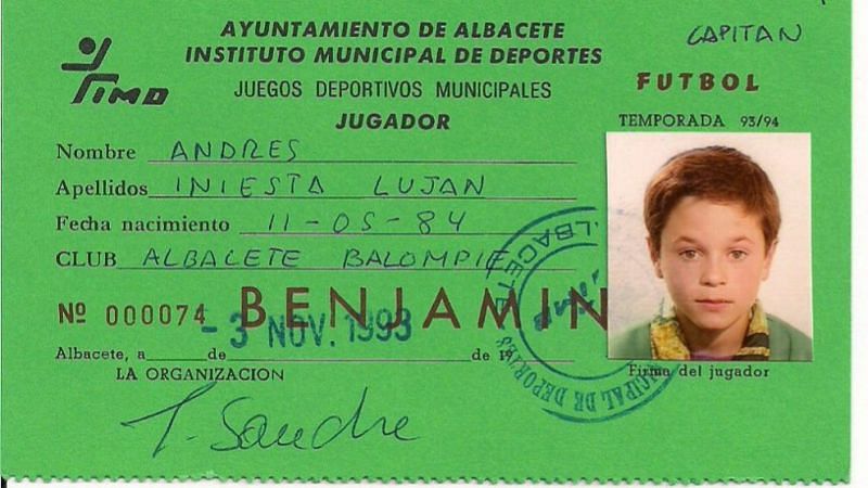 Andr&Atilde;&copy;s Iniesta&#039;s ID, as a tender 12 years old at Albacete Balompi&Atilde;&copy;
