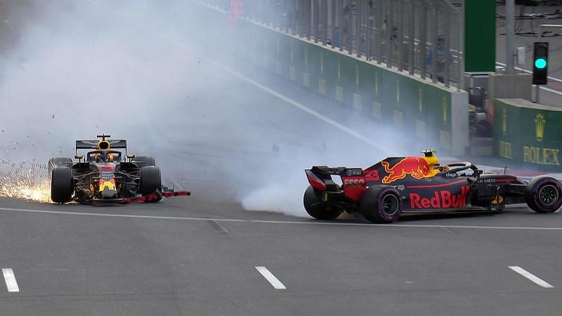 Ricciardo &amp; Verstappen on their way out of the 2018 Baku GP