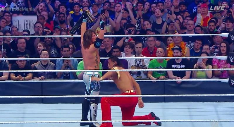 Image result for wwe wrestlemania 34 nakamura low blow