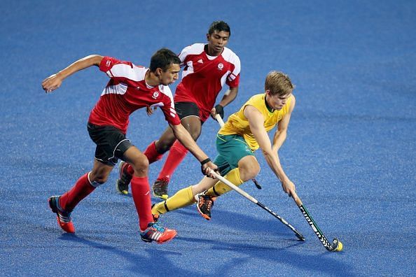 A game of Hockey 5s at the Nanjing Youth Olympics 2014