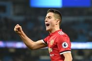 Herrera celebrates after helping United complete a remarkable comeback against City