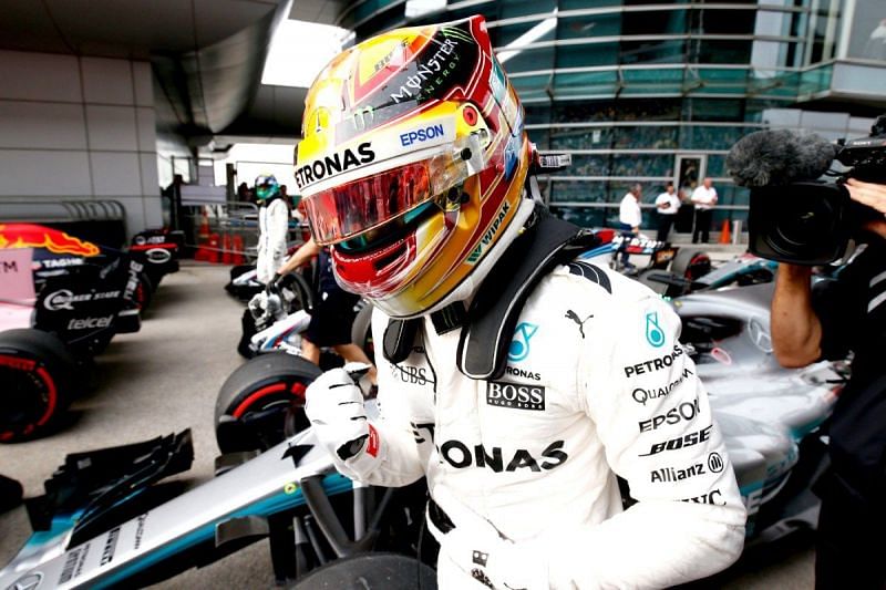 Lewis Hamilton celebrating Pole in China 2017