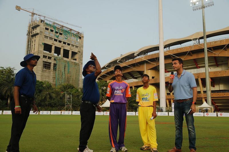 Captains of Sanskar and DAV during the toss before their match
