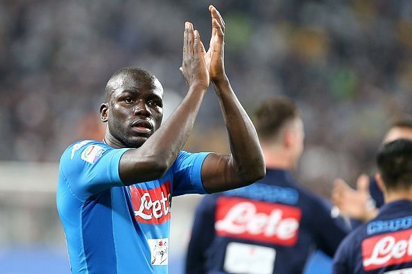 Kalidou Koulibaly of Ssc Napoli celebrate at the end of  the...