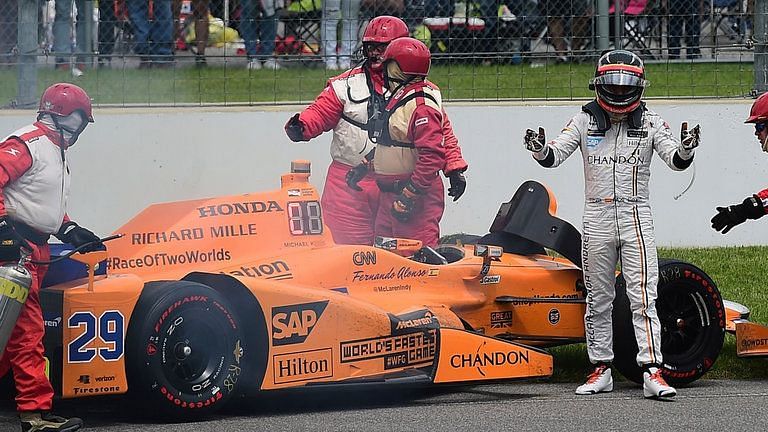 Fernando Alonso after suffering an Engine failure at Indy 2017