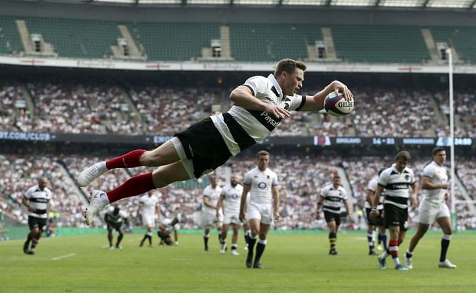 Ashton scores 3 tries for Barbarians in 63-45 win v England