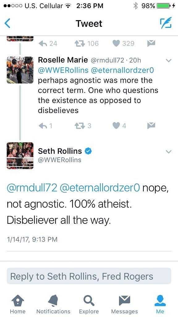 Seth Rollins interacting with a fan on Twitter