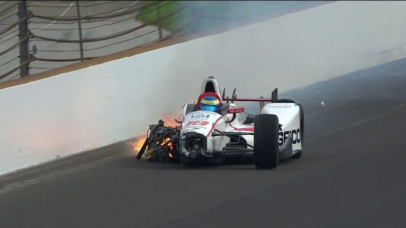 Sebastien Bourdais crashing at the 2017 Indy 500 Qualifying 
