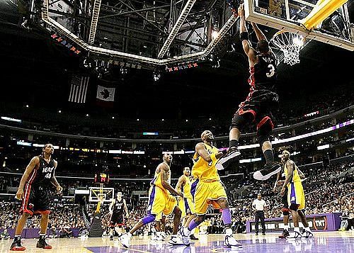 Dwyane Wade in action against Kobe Bryant and his Lakers