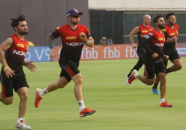 Kolkata Knight Riders team during practice at Feroz Shah Kotla...