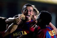 Luis Enrique celebrates scoring for Barcelona
