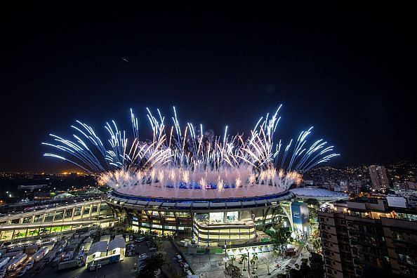 Fireworks Explode Over Rio&#039;s Maracana Stadium During The 2016 Olympic Games Opening Ceremony